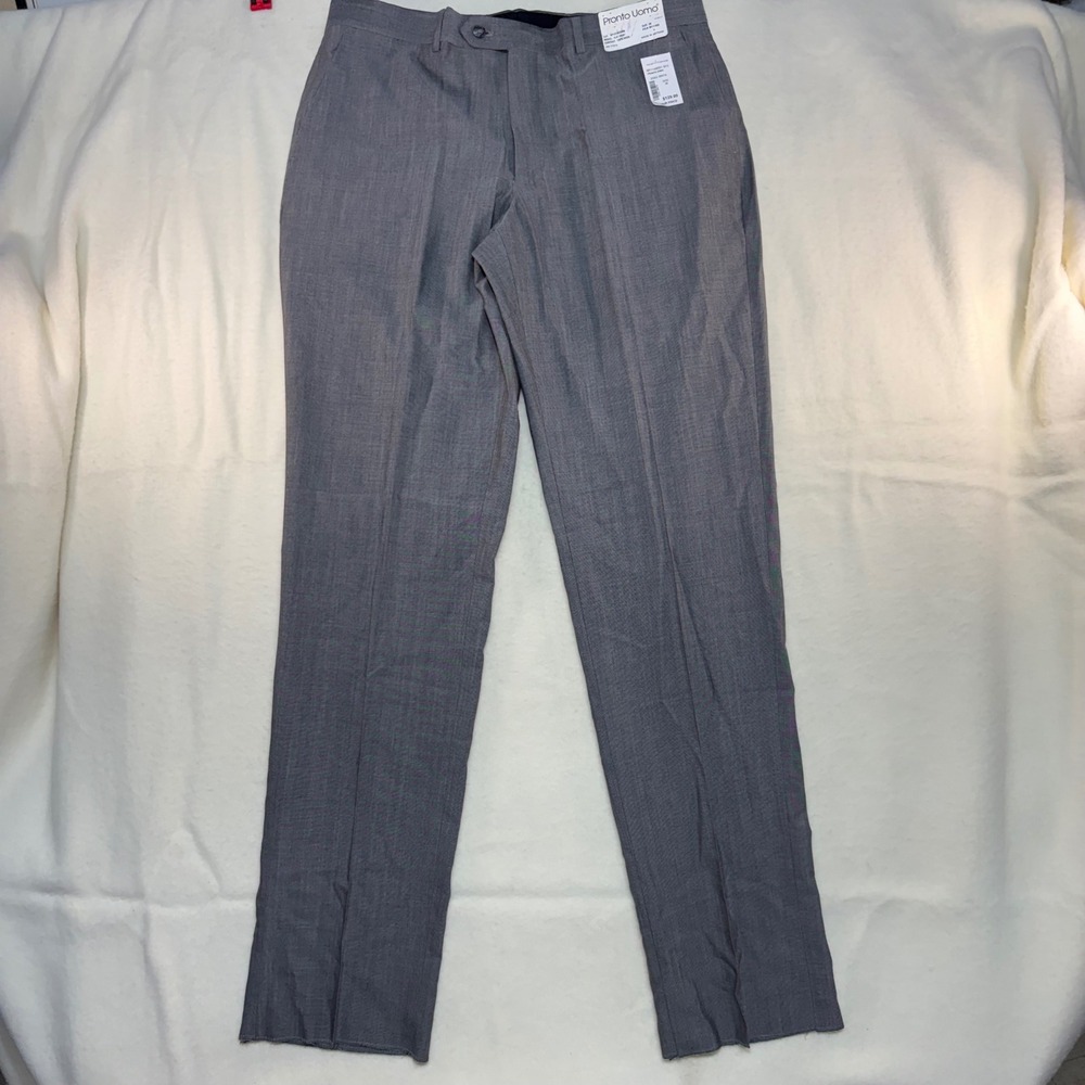 Pronto Uomo Mens Gray 100% Wool Flat Front Modern Fit Dress Pants‎ Size 38 NEW